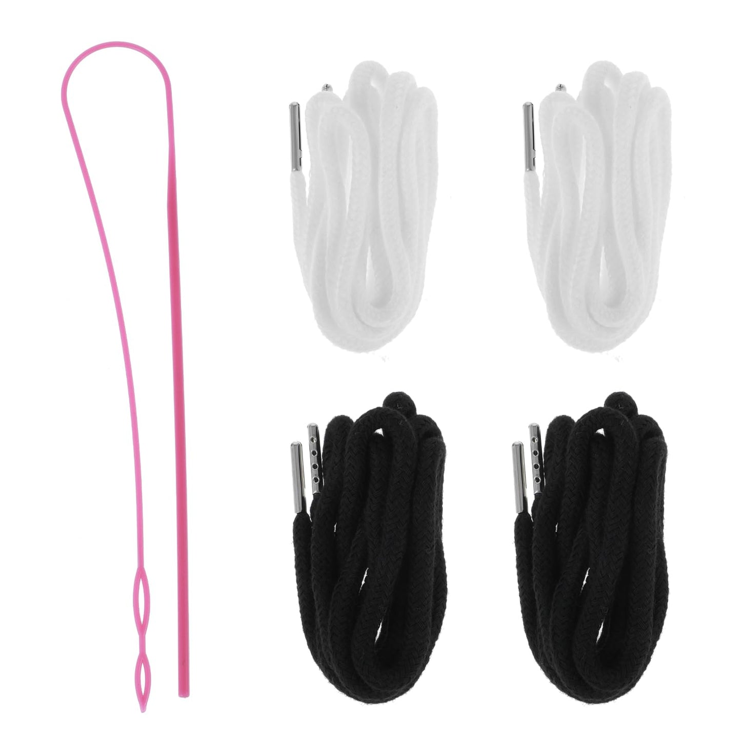 Dimeho 5 Pcs Drawstring Cords Replacement Drawstrings with Easy Threader Hoodies Draw Strings for Sweatpants Shorts Pants Hoodies Jackets Coats (Black/White, 50.4 Inches/128cm)