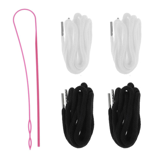Dimeho 5 Pcs Drawstring Cords Replacement Drawstrings with Easy Threader Hoodies Draw Strings for Sweatpants Shorts Pants Hoodies Jackets Coats (Black/White, 50.4 Inches/128cm)