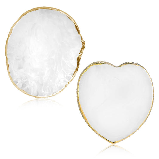 2pcs Resin Nail Art Palette Nail Painting Mixed Color Palette Gold Edge Round Makeup Holder Heart Shape Nail Polish Plate Cosmetic Mixing Tools Nail Gel Display Board