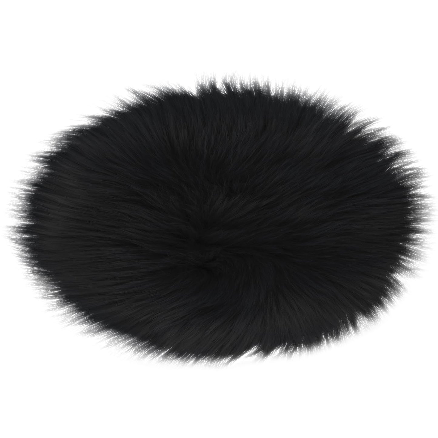 Sibba Bedroom Area Rug Fluffy Faux Fur Fuzzy Long Fireplace Hide Round Carpet Chair Cover Cushion Pad Plush Washable Table Cover Home Kitchen Decorative(11 Inch,Black)