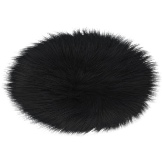 Sibba Bedroom Area Rug Fluffy Faux Fur Fuzzy Long Fireplace Hide Round Carpet Chair Cover Cushion Pad Plush Washable Table Cover Home Kitchen Decorative(11 Inch,Black)