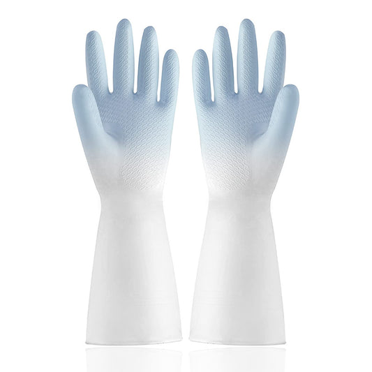 Sibba 1 Pairs Long Rubber Gloves Cleaning Dishwashing Kitchen Dish Waterproof Non-Slip Reusable For Washing Dishes Cooking Household Hand Dishwasher Home Bathroom Garden(blue)
