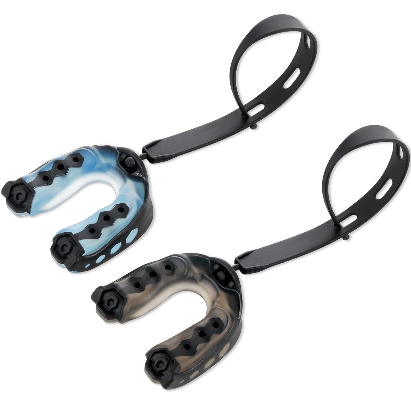Sibba 2PCS Mouth Guard with Strap, Soft Youth Football Mounthpiece, Professional Sports Mouthguard for Boxing, MMA, Karate, Jujitsu, Basketball, Rugby, Hockey(Blue & Grey)