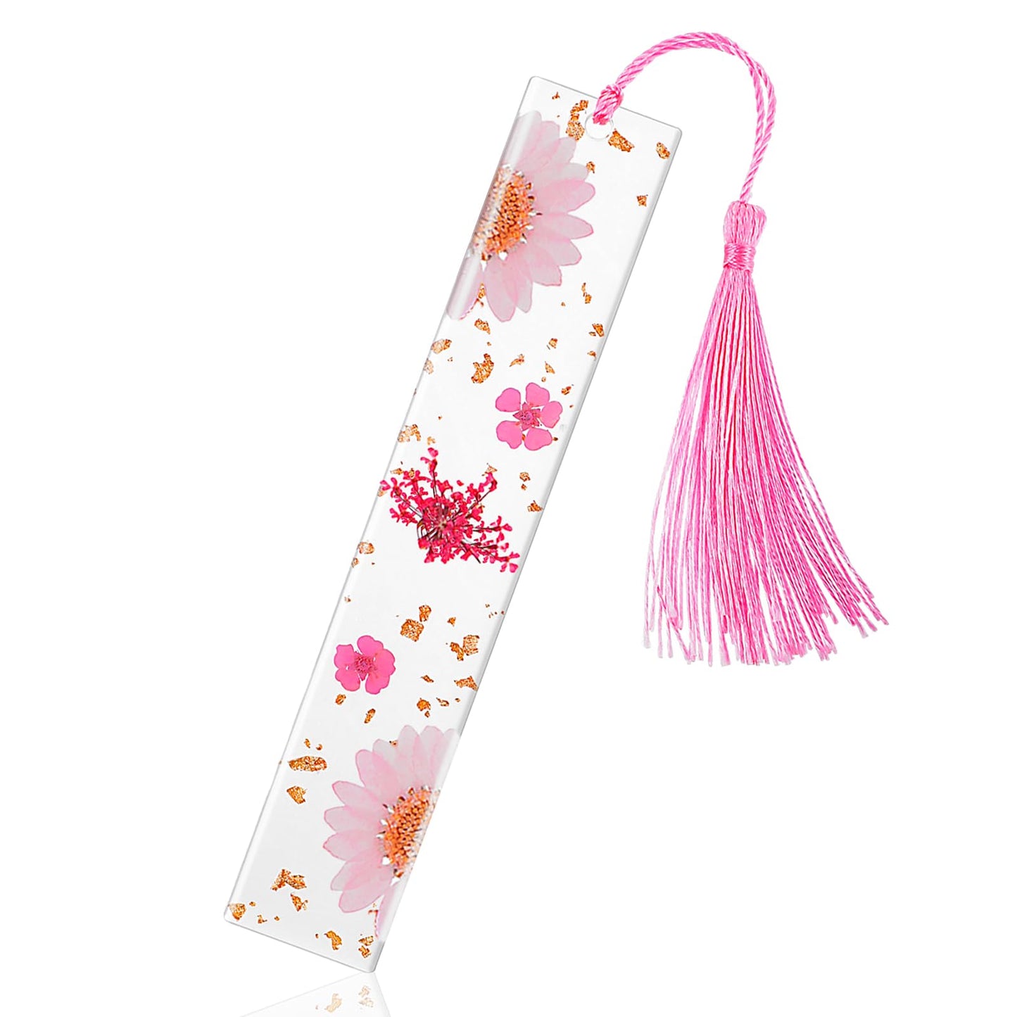 Pressed Flower Bookmarks, Resin Personalized Bookmark Page Marker with Tassels Natural Dried Flower Bookmarks Gifts for Readers Teachers Students Festival (Light Pink)