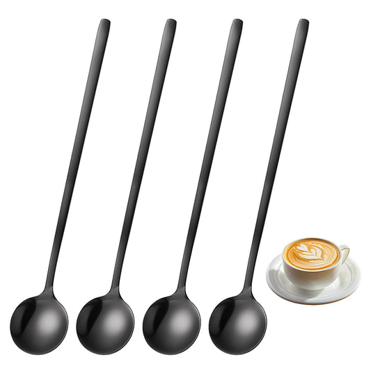 4Pcs 6.77 Inches Satin Black Stainless Steel Coffee Spoons, Espresso Stirring Spoon, Matte Black Teaspoons, Long Spoons for Coffee Stirring, Dessert Spoon for Dessert Cake Ice Cream