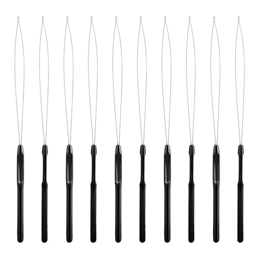 Sibba 10PCS Hair Extensions Loop Needle Threader Bead Device Pulling Hook Tool for Micro Links Hair Feather Extensions Kit Hair Styling Tools Accessory Black