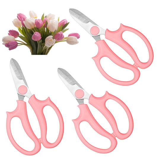 3 Pcs Garden Flower Scissors, Pink Floral Shears Professional Floral Scissors with Comfortable Grip Handle, Premium Garden Clippers for Flower Arrangement Picking Cutting