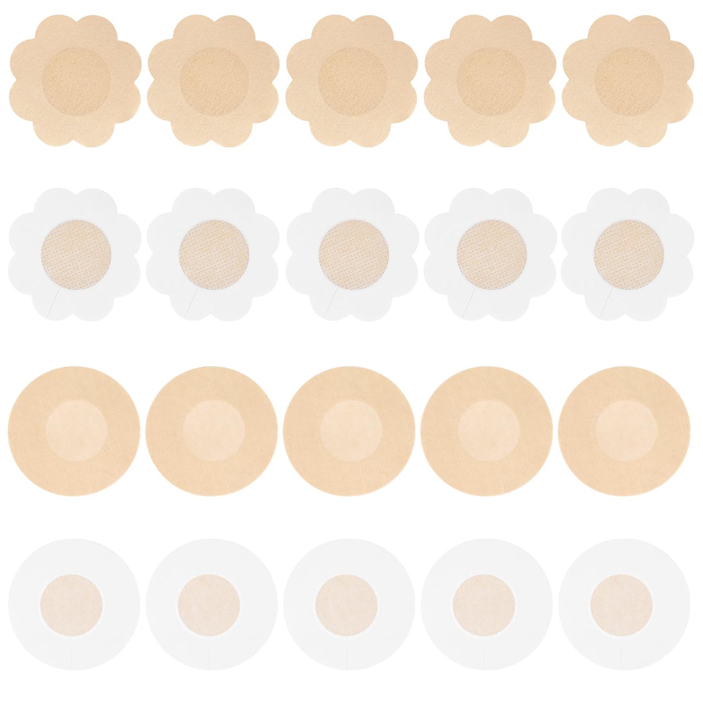 Sibba Breast Petals Invisible Nipple Covers Body Pasties 20 PCS No Show Pads Bra Lift Tape Stickers Seamless Boob Nipplecovers Skin Coverage Sticky Waterproof Swim Backless Dress(Round and floral)