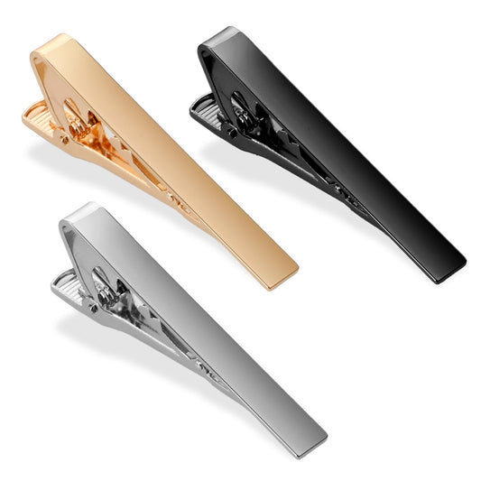 COMNICO Tie Clips for Men, 3 Pcs Classic Tie Clip Black Gold Silver Tie Bar Suitable for Wedding Anniversary Business and Daily Life