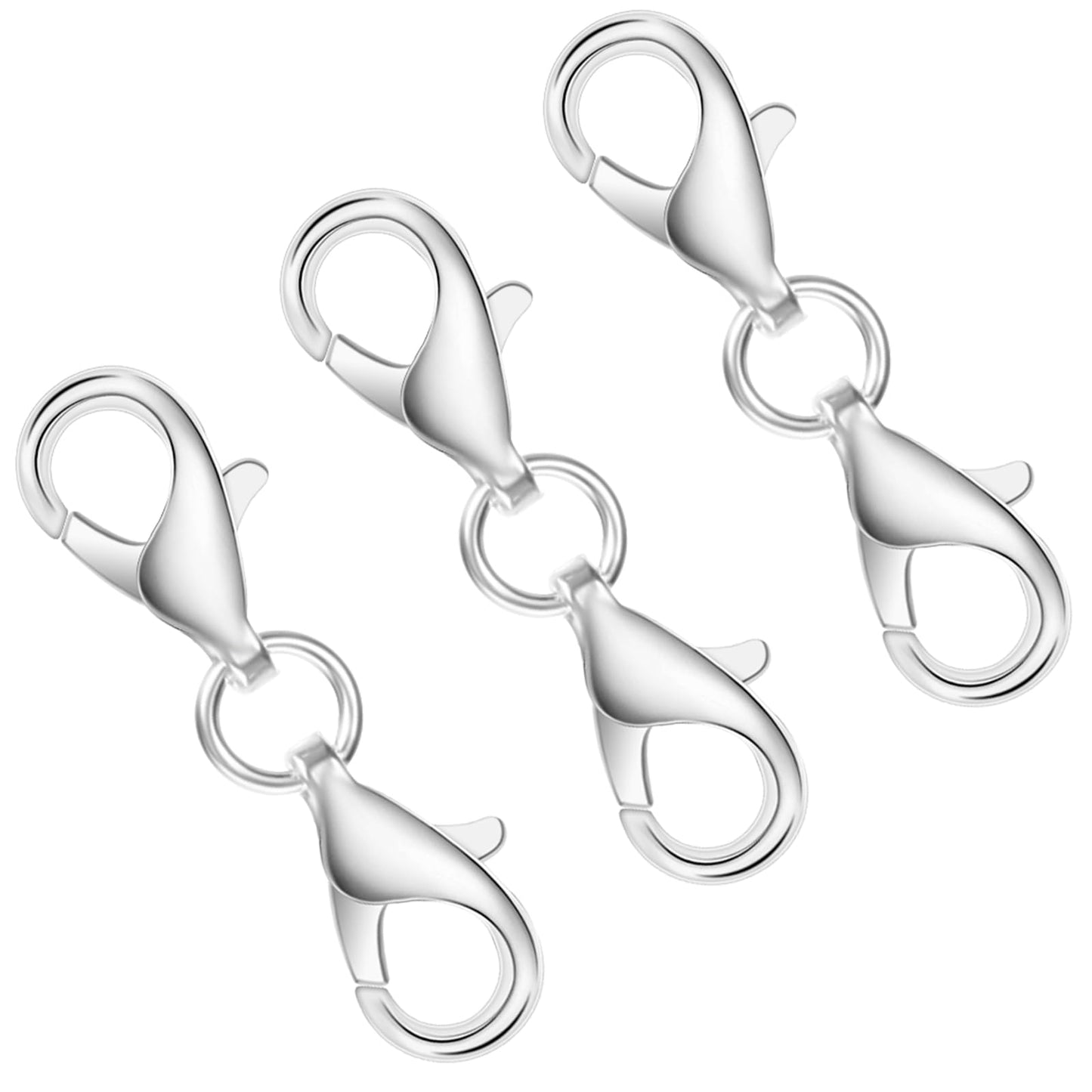 Wanmu 3 Pcs Lobster Clasp, 925 Sterling Silver Double Necklace Extenders, Lobster Claw Clasps Closures, Bracelet Extender Extension for Women DIY Jewelry Making - 8MM