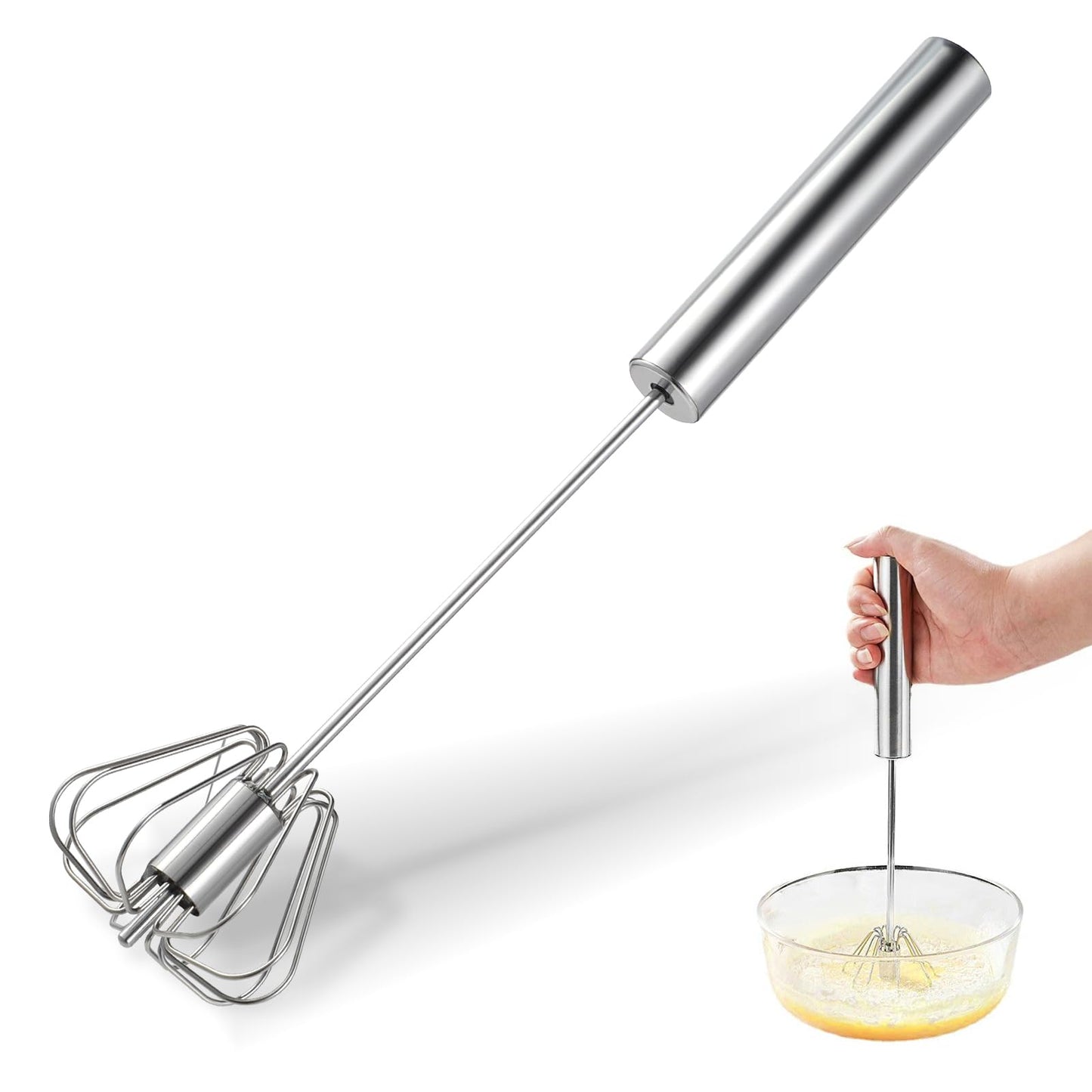 Sibba Semi-Auto Eggs Whisk Stainless Whisks Hand Push Egg Beater Mixer Whisk Hand Push Egg Whisk Rotary Whisk Blender Mixer Stirrer Tool Handheld Milk Foaming for Kitchen Home Blending Stirring