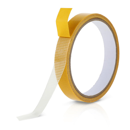 Sibba Double Sided Fabric Tape Heavy Duty for Clothes 0.6 in x 32.8FT Long Clear Tape Press-on Stick Fabric Tape Fiber Mesh for Fixed Carpet Wall Decor Durable Adhesive Alterations Fusing Hem Tape
