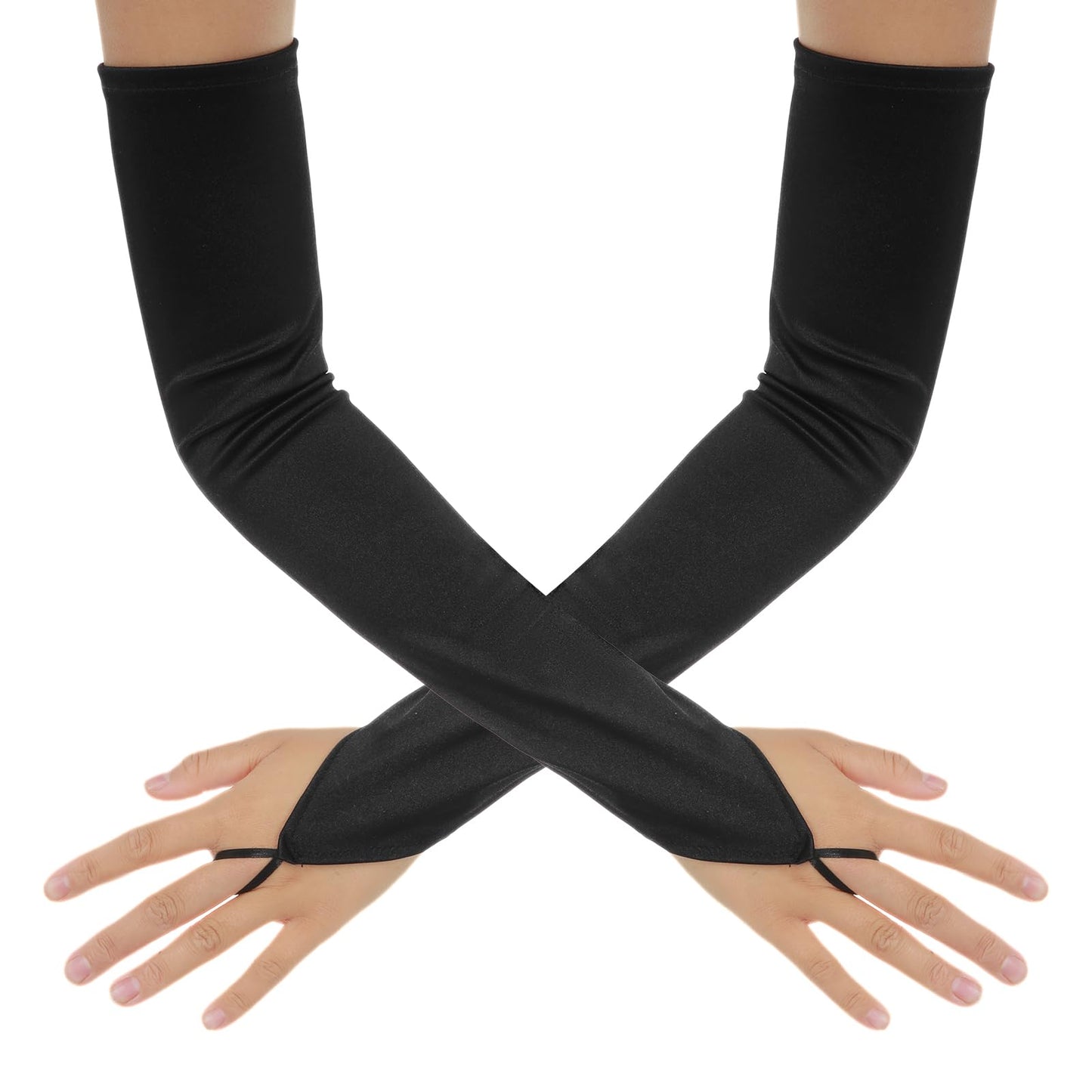 Sibba Cosplay Gloves 1 PC Black Fingerless Long Lace Mesh Satin Mittens Opera Party Fishnet Arm Sleeve Goth Accessories Rave Elbow Length Band Formal Evening Women Costume