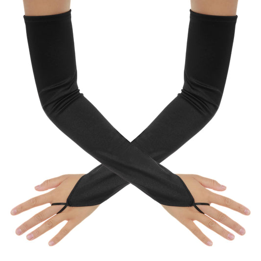 Sibba Cosplay Gloves 1 PC Black Fingerless Long Lace Mesh Satin Mittens Opera Party Fishnet Arm Sleeve Goth Accessories Rave Elbow Length Band Formal Evening Women Costume