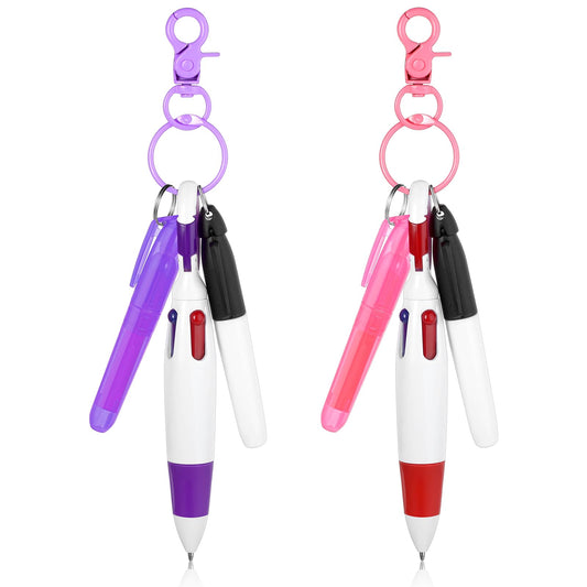 Sibba Mini Highlighter 2 Pcs Nurse Pen Pack Set Permanent Marker Pen Keychain Clip Writing Correction Supplies Retractable Ball Pen Multicolor Work Pens for Hand Ledger Note Office