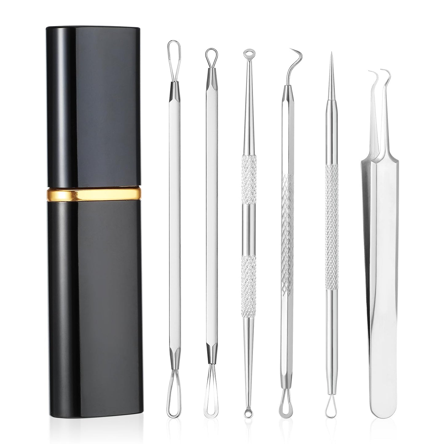 6 PCS Pimple Popper Tool Kit, Blackhead Remover Acne Needle Tools Set with Storage Case, Comedone Extractor Curved Blackhead Tweezers for Quick and Easy Removal of Pimples, Blackheads, Zit Removing