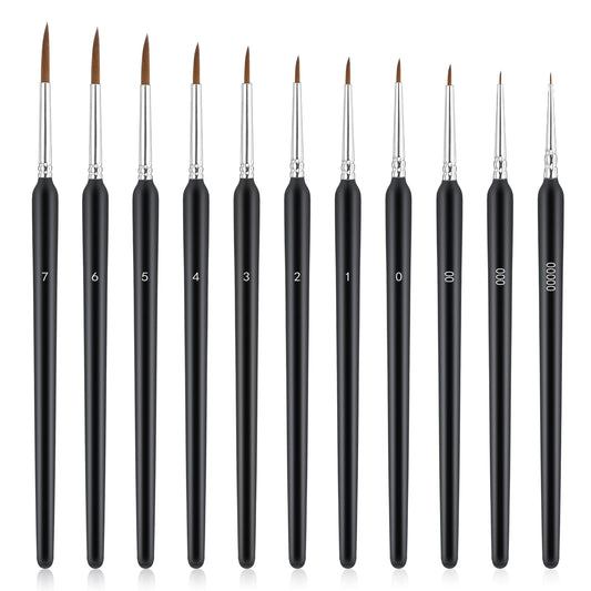 COMNICO 11 Piece Miniature Detail Paint Brush Set Round Small Model Nylon Hair Paint Brushes with Natural Wood Handle Thin Tiny Paint Brushes for Fine Detailing Miniature Art Painting