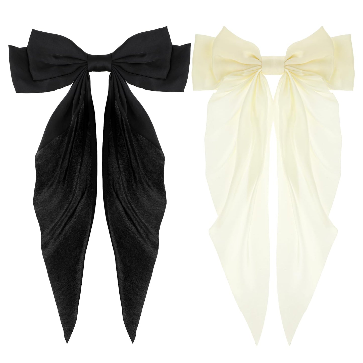 2 PCS Silky Satin Hair Bows Ribbon Hair Clips Large Long Tail Bowknot Barrettes Metal Tassel Ponytail Holder Aesthetic Claw Hair Accessories for Women Girls