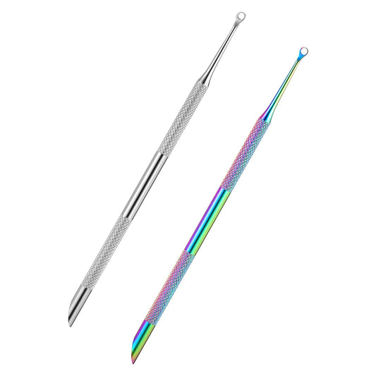 2PCS Dual Ended Cuticle Remover Pre-treatment Cuticle Pusher Women Cuticles Pusher Stainless Steel Nail Dirt Cleaner Tool For Salon Home Fingernails Toenails Manicure Pedicure Nail Art Care Tools