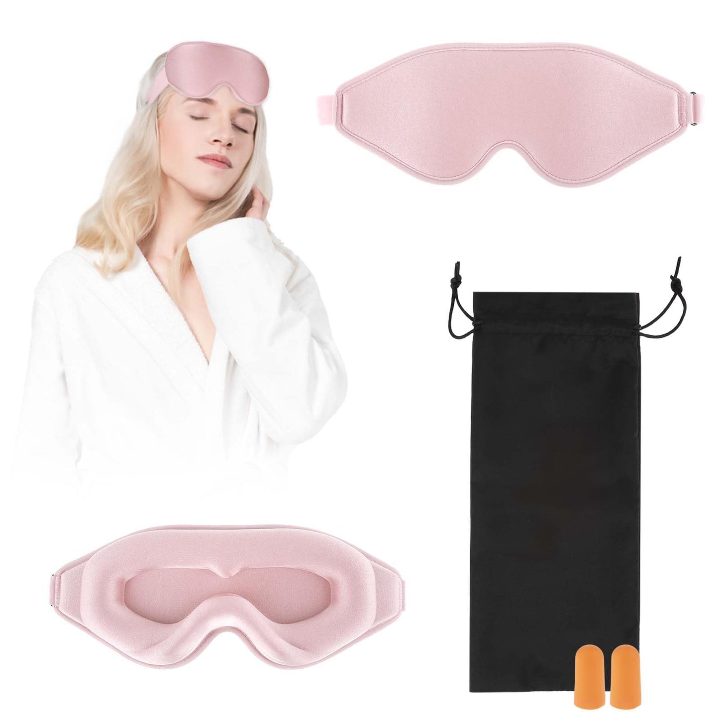 Sibba Eye Mask for Sleeping 3D Contoured Cup Sleep Eye Mask Blackout Eye Shade Adjustable Strap Eye Cover Night Eye Sleeping Mask Covering Blindfold Mask Fit Lash Extensions Travel Yoga Nap (Pink)