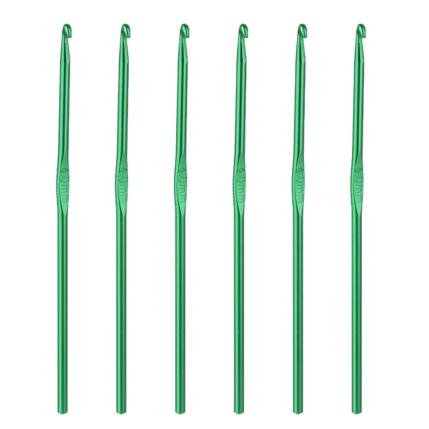 Dimeho 6 Pcs Aluminum Crochet Hook, Crochet Hook Set 4 mm US Size G (Size 6) Knitting Needles for DIY Craft Yarn, Crochet Needles for Knitting Scarf, Blankets & Rugs Women Adults Beginners (Green)