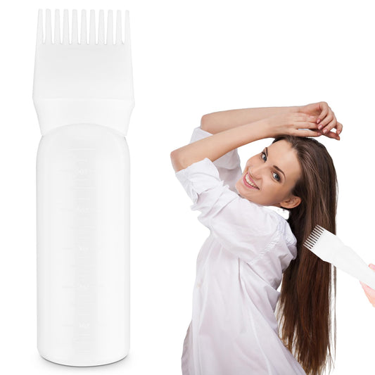 Root Comb Applicator Bottle 6 OZ Hair Oil Applicator Applicator Bottle for Hair Dye Bottle Applicator Brush with Graduated Scale, Profssional Brush Applicator Comb Hairdressing Coloring Styling Tool