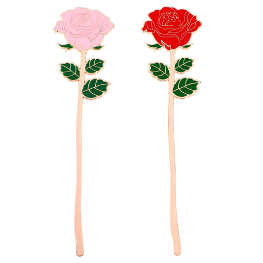 Dimeho 2 Pack Metal Rose Bookmarks Aesthetic Flower Book Page Holder Valentine's Day Gift Romantic Book Marks for Women Book Lovers Bookworm Birthday Mother's Day Christmas