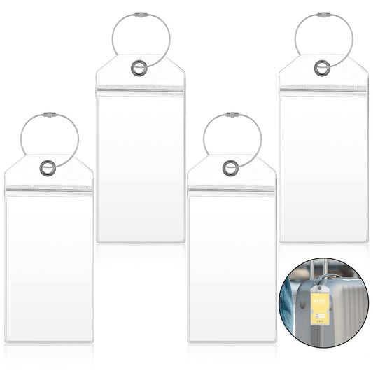 Sibba Transparent Cruise Tags Holder 4 Pcs Luggage Tag Handle Wraps Waterproof Suitcases Tags Clips Travel Accessories Clear Bag Tag Holders Cruise Ships Essentials
