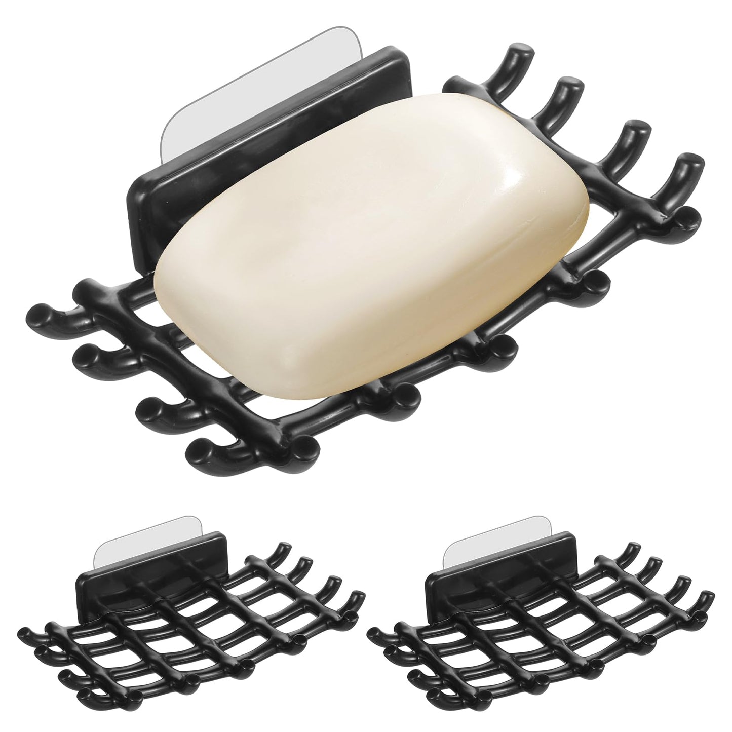 2 pcs Bar Soap Holder for Shower Wall with Hooks, No Drilling, Stainless Steel Adhesive Soap Dish for Bathroom,Shower Rack Soap Tray Bar for Bathtub Kitchen Waterproof Adhesive Wall Mounted (Black)