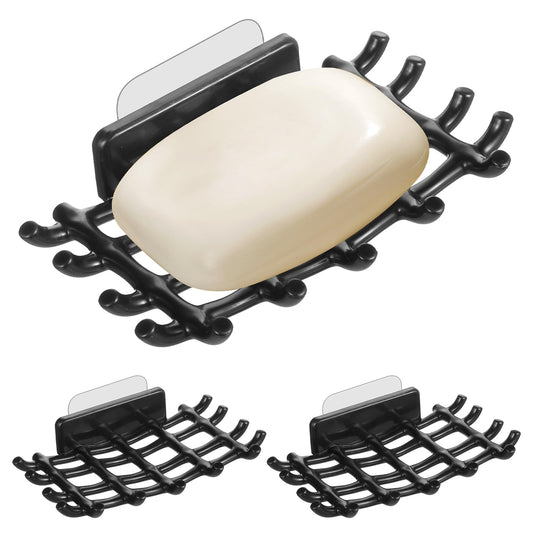 2 pcs Bar Soap Holder for Shower Wall with Hooks, No Drilling, Stainless Steel Adhesive Soap Dish for Bathroom,Shower Rack Soap Tray Bar for Bathtub Kitchen Waterproof Adhesive Wall Mounted (Black)