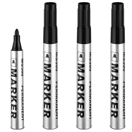 Sibba 4 Pcs Permanent Paint Pens Black Waterproof Markers Pens Felt Tip Markers Drawing Pens Acrylic Paint Pen For Metal Wood Rock Painting Glass Fabric Note Taking Plastic Canvas
