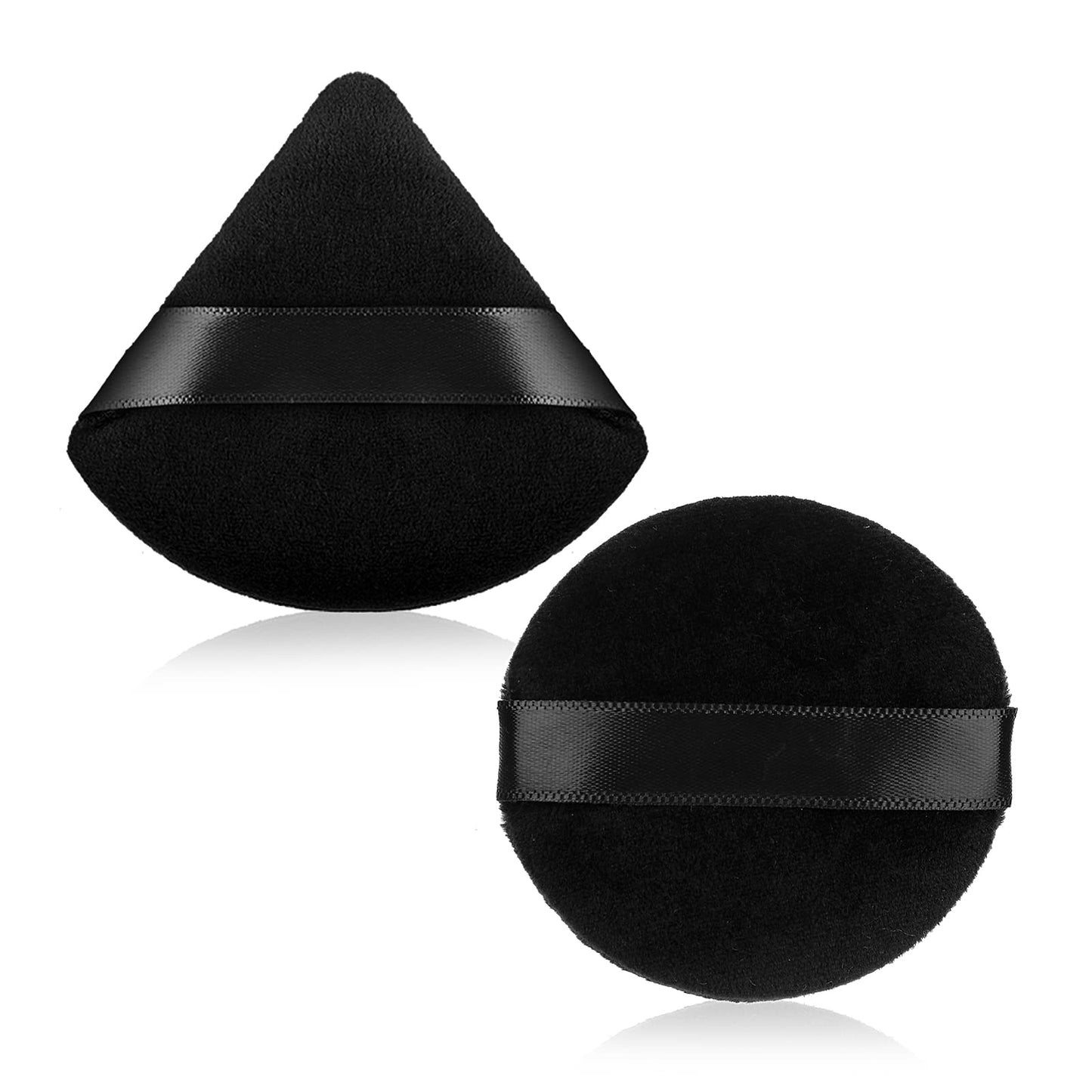 Sibba Triangle Powder Puffs Face Cosmetic Powder Puff Washable Reusable Soft Plush Powder Sponge Makeup Foundation Sponge for Face Body Loose Powder Wet Dry Makeup Tool (2Pcs Black(Round))