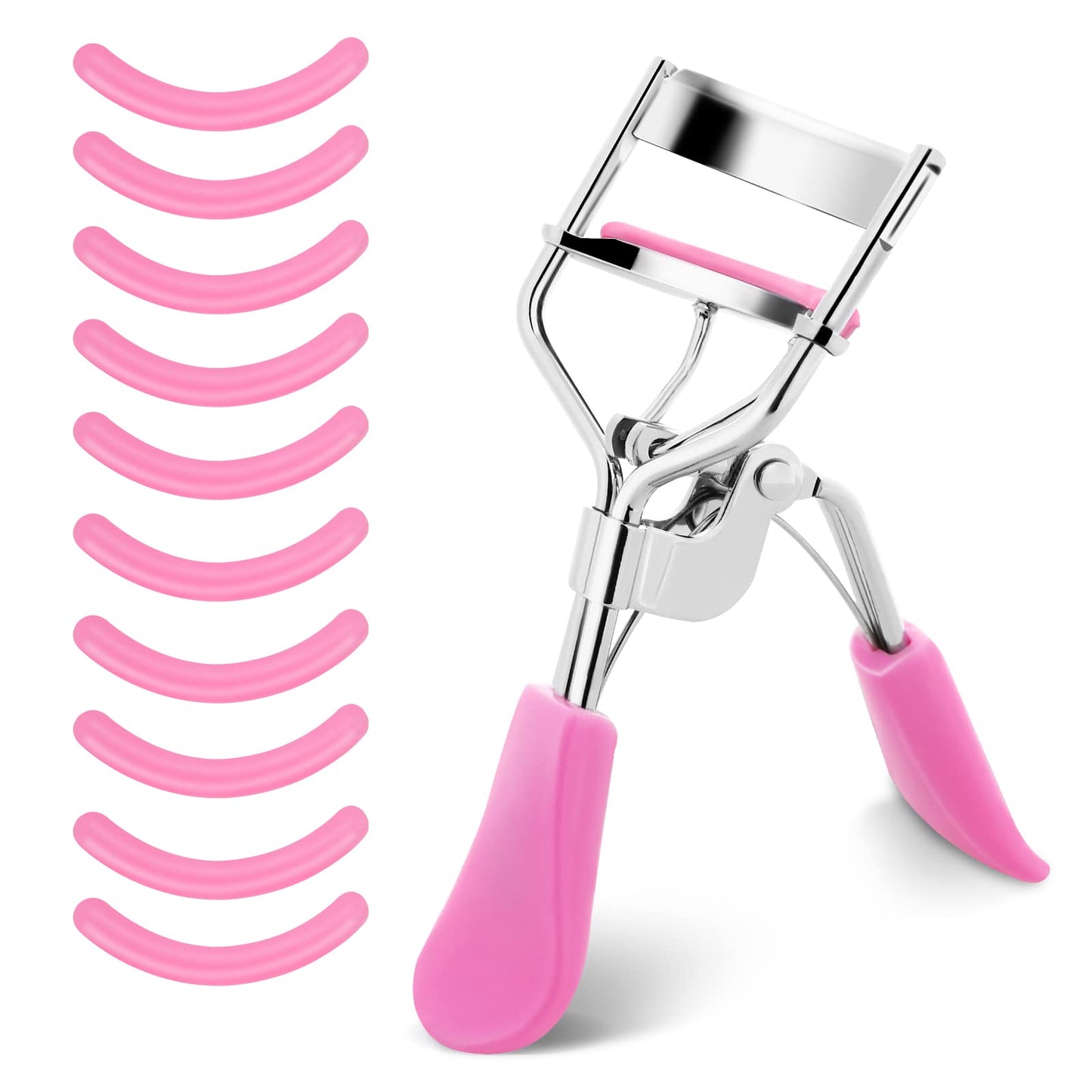 Sibba Professional Eyelash Curler, Lash Curler with 10 Extra Silicone Replacement Pads for Women Girls No Pinching or Pulling Fit All Eye Shapes (Pink)