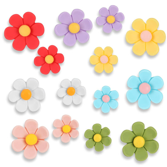 Wanmu Pack of 14 3D Flower Fridge Magnets, Cute Colourful Strong Magnets, Aesthetic Small Fridge Magnets Decoration for Locker Magnetic Board Children Whiteboard Kitchen Pin Board Office