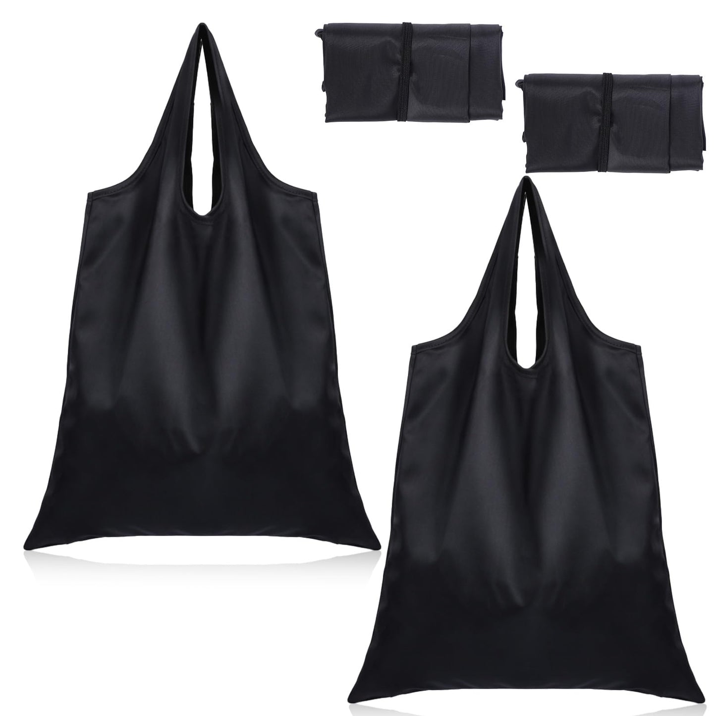 ElevateTech Foldable Tote for Women Men, 2 Pcs Ultra-Lightweight Foldable Shopping Bag Kitchen Reusable Grocery Bag Washable Tote Bags Compact Travel Market Handbag (Black)