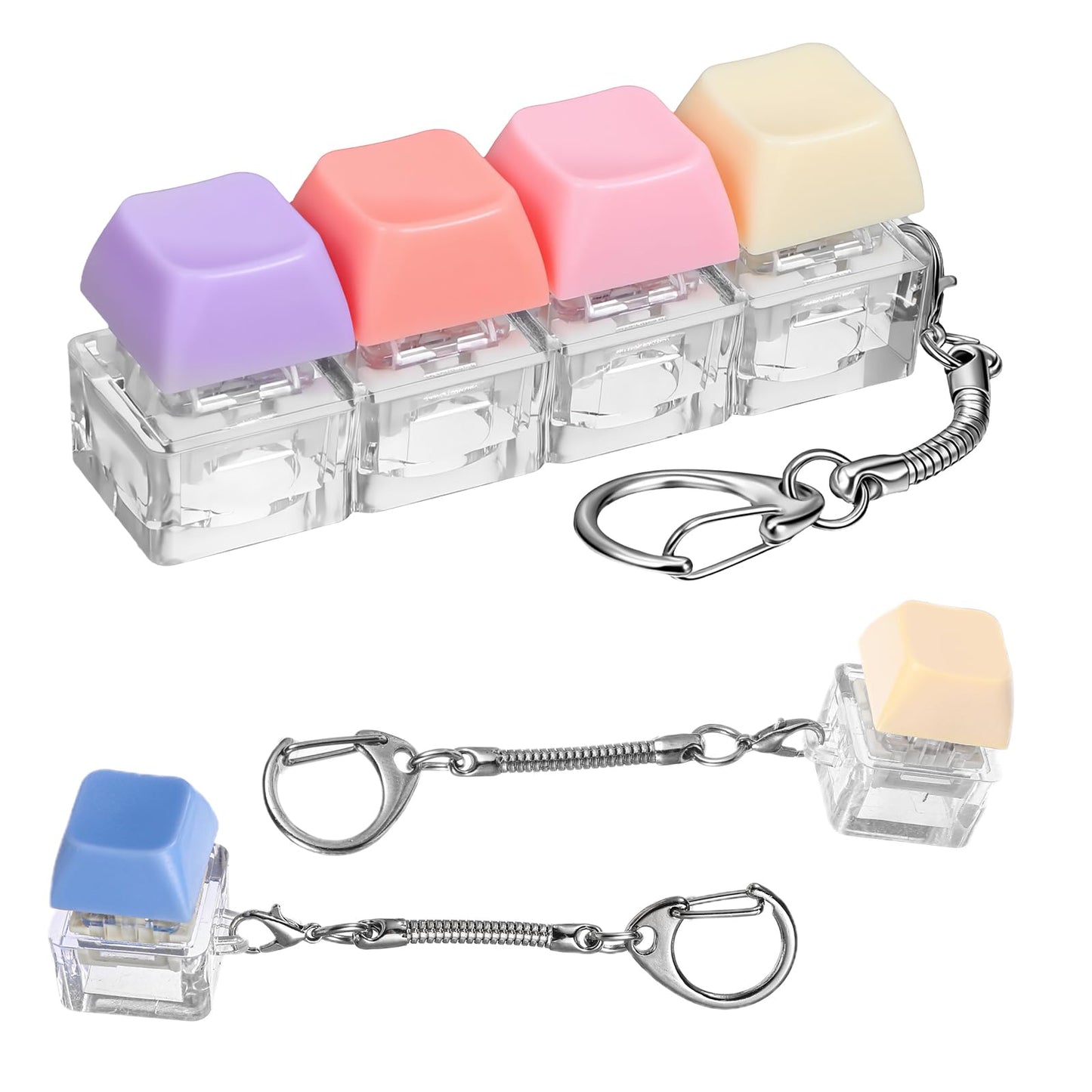 Keyboard Fidget Squeeze Keychain, Clicker, Key Board Keychain Click Mini Keycap 3 Pack Colorful Decompression Button for Stress Relief