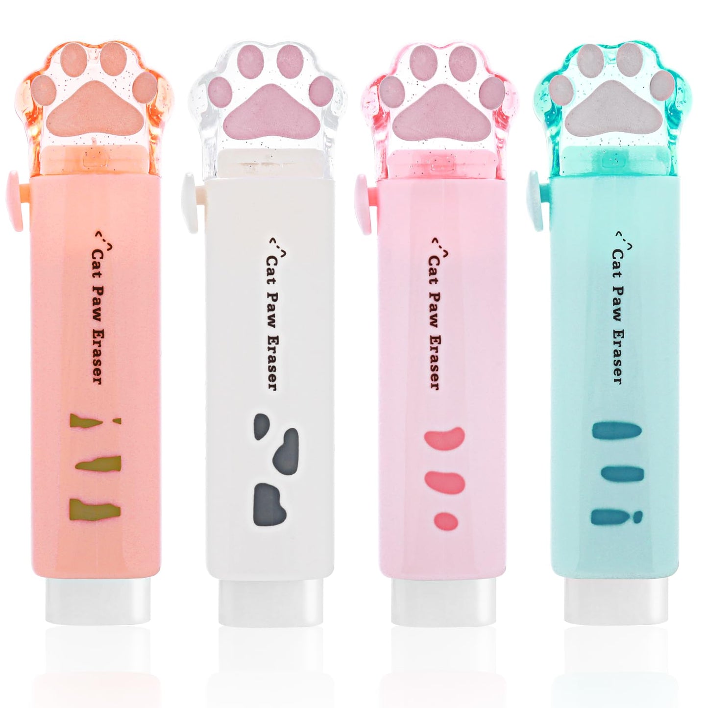 Sibba 4Pcs Cat Paw Shaped Retractable Erasers, 4 Color Cute Rubber for Kids, Push-Pull Rubber Eraser for Students Writing Office School Stationery