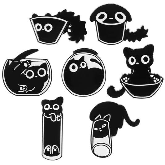 7 Pcs Cat Enamel Pin Cute Cartoon Animal Brooch Funny Alloy Lapel Pins Cat Clip Decoration Badges for Clothes Backpacks Jackets Bags Hat Valentine's Day Gift Halloween Party