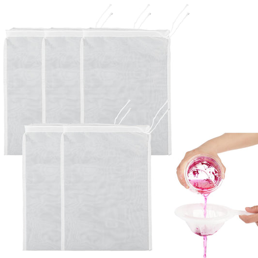 6 Pack Nut Milk Bags 100 Mesh Reusable Fine Mesh Strainer Nylon Food Strainer Cold Brew Coffee Cheese Cloths Filter Plastic Sieve Filter Spoon for Straining Fruit Juice Almond Yogurt Soup