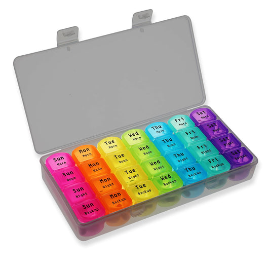 Weekly Pill Organizer 4 Times a Day, Sibba 7 Day Moisture-Resistant Large Portable Pill Cases for Travel, Removable Individual Pill Containers for Pills, Vitamin, Fish Oil and Supplements(Black)
