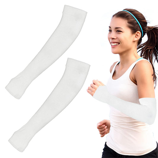 WLLHYF 1 Pairs Cooling Sun Sleeves UV Protection Arm Sleeves for Men & Women Arm Cover Sports Sun Sleeves with Thumb Hole, White, One size