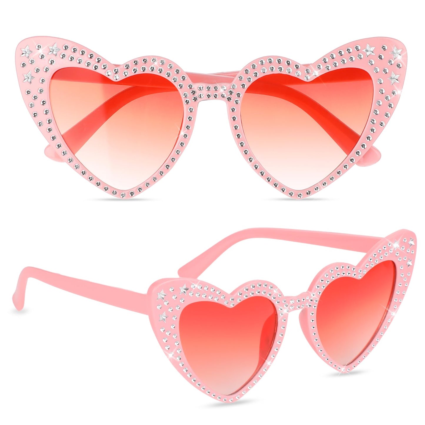 Sibba Birthday Glasses Heart Eyeglass Queen Sunglasses Trendy Eyewear Glitter Spectacles Portable Eye Glasses Vibrant Sun Glasses Cute Party Accessories Fit Women, Decoration, Travel, Gift (Pink)