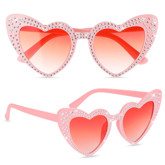 Sibba Birthday Glasses Heart Eyeglass Queen Sunglasses Trendy Eyewear Glitter Spectacles Portable Eye Glasses Vibrant Sun Glasses Cute Party Accessories Fit Women, Decoration, Travel, Gift (Pink)