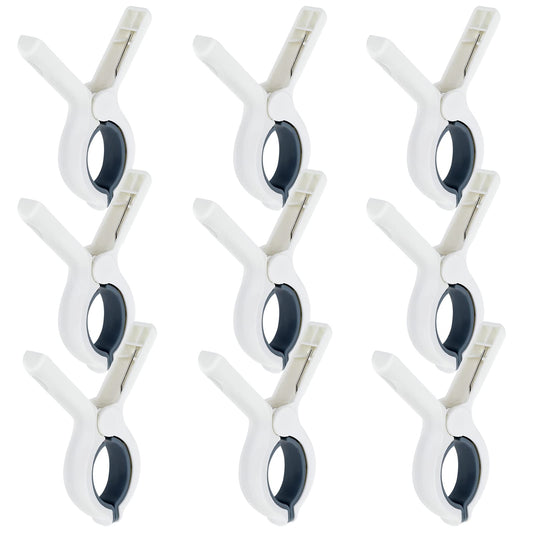 Sibba Towel Clips, 9 PCS Beach Essentials, Heavy Duty Plastic Clips for Clothes, Towels, Blankets, Quilts, Outdoor Use, Pool, Picnic, Clothesline Rope, Bulk Large Clothespins Holders