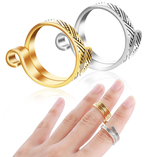 Sibba 4 Pcs Adjustable Hook Knitting Crochet Supplies Accessory Silver Golden Opening Finger Thimble Yarn Holder Loop Ring Crocheting Counter Kit Stitch Markers Tags Pins Hand Weaving