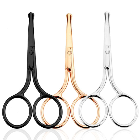 COMNICO Small Embroidery Scissors, 3 Pcs Eyebrow Scissors Professional Grooming Nose Hair Scissors Round Tip Design Eyebrow Trimming Stainless Steel Facial Hair Scissors for Men