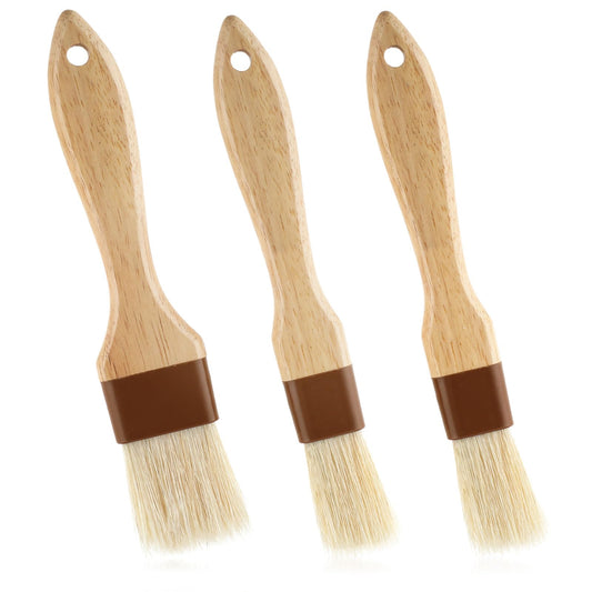 COMNICO 3pcs Bamboo Basting Brush Pastry Brush Wooden Handle BBQ Brush Food Brush for Cooking Baking Oil Sauce Butter, Durable Kitchen Culinary Utensil (2pcs 1" Small, 1pc 1 1/2 Inch Medium)