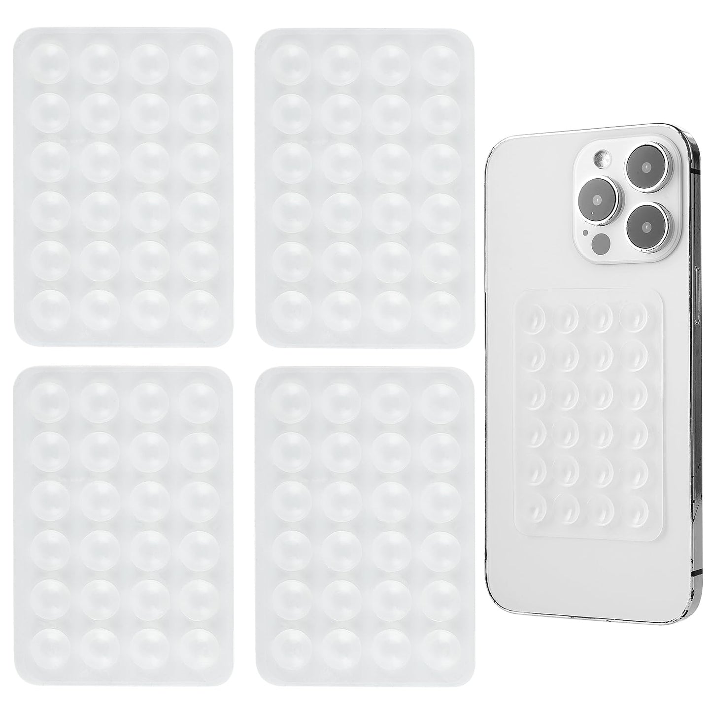 4PCS Silicone Suction Phone Case Adhesive Mount, Suction Cup Phone Mount, Strong Adhesion Holder with Backing, Hands Free Phone Accessory Holder for Selfies Videos, Non Slip Sticky Phone Grip(White)