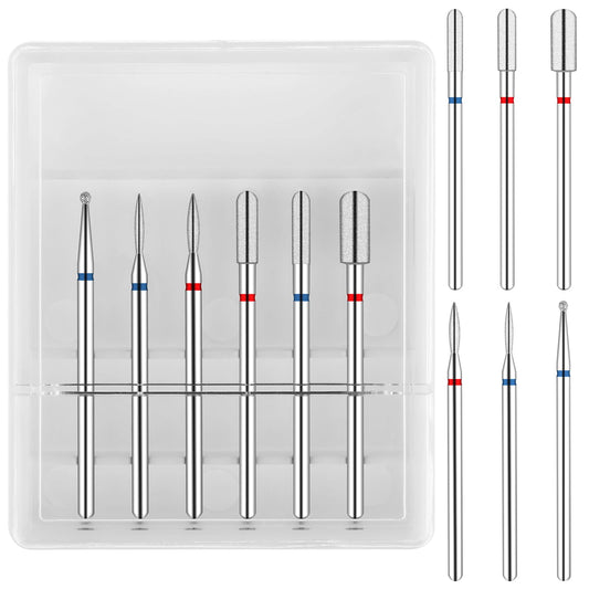 Sibba 6 PCS Nail Drill Bits Set, Russian Manicure Drill Bits, Diamond Cuticle Drill Bit Set for Manicure Nail, Wood, Glass, Plastic, Ceramic