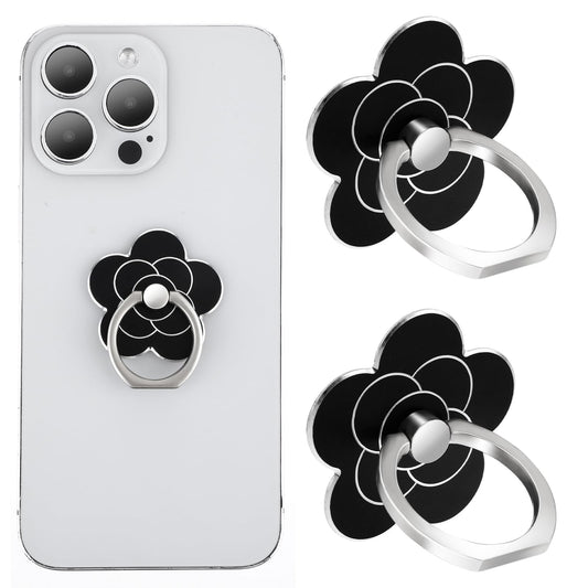 Sibba 2pcs Phone Ring Holder Kickstand Cellphone Flower Finger Ring Grips Stand Metal Universal Compatible Accessories with Smartphone, Mobile Phones, Phone Case (Black)